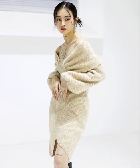 Melange Knit Dress & Scarf Co-ord